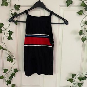 Dark blue tank with red and white stripes